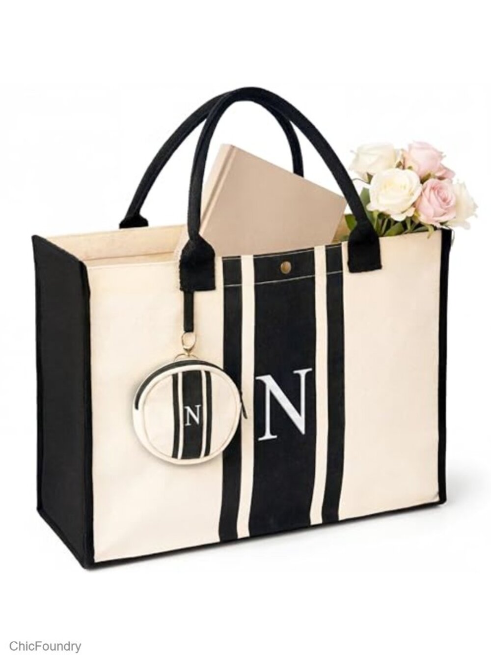 Initial Canvas Tote Bag Monogrammed Gift for Women Personalized Letter Tote